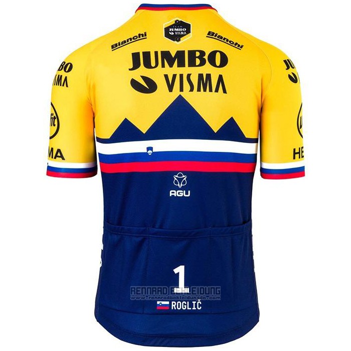 2020 Fahrradbekleidung Jumbo Visma Gelb Blau Trikot Kurzarm und Tragerhose